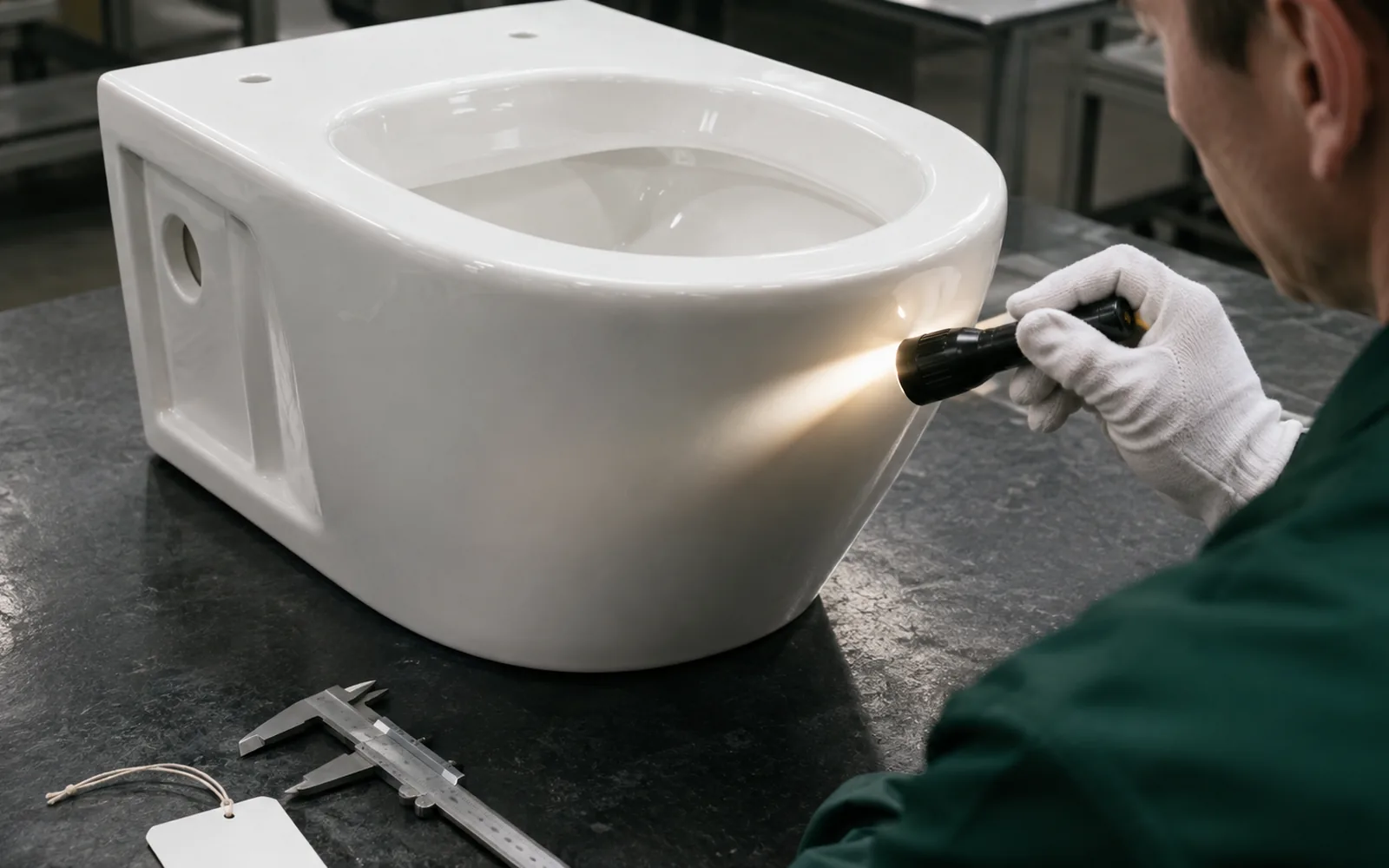 controlled visual inspection of wall hung toilet glaze