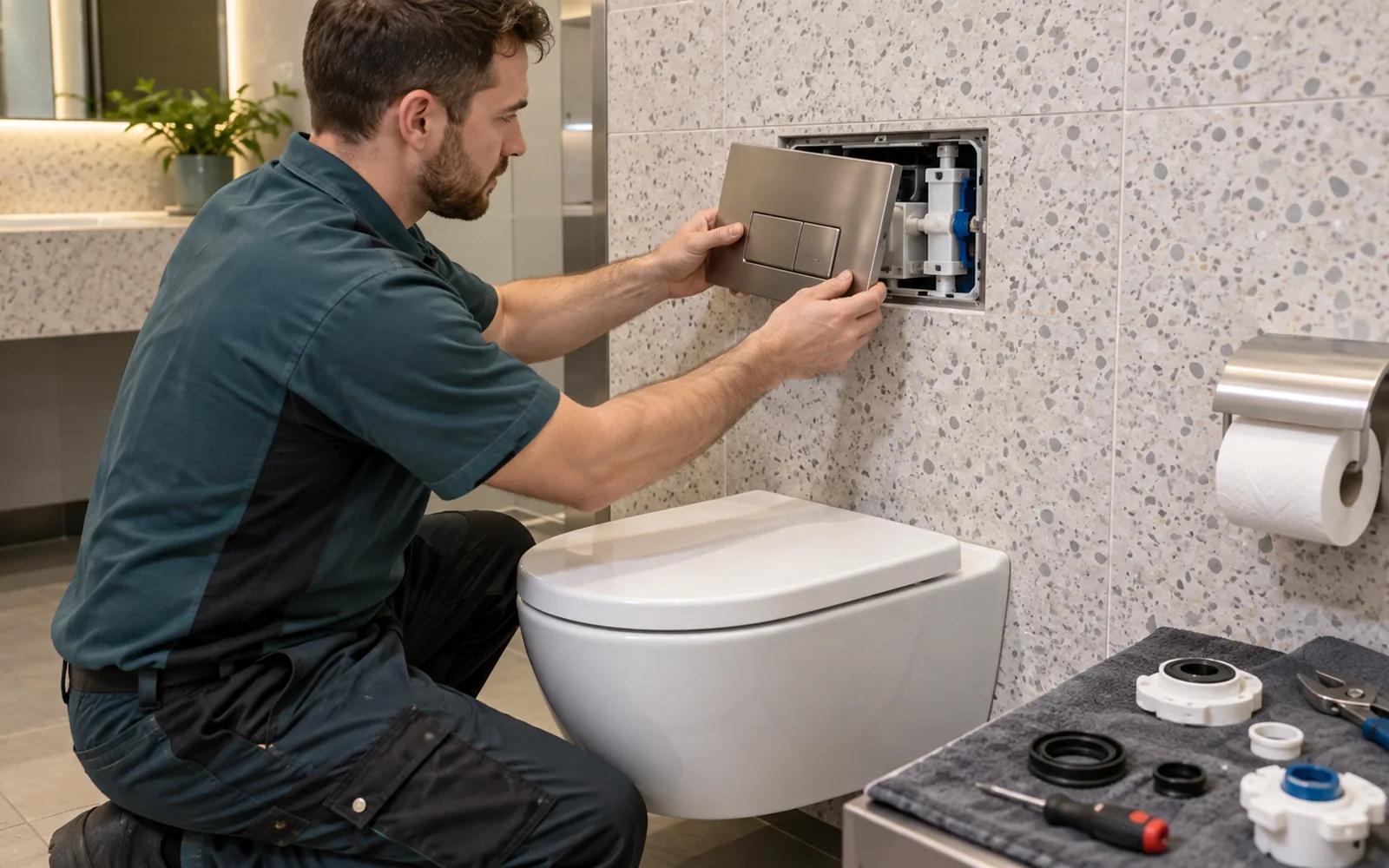 concealed cistern service access through the flush plate opening