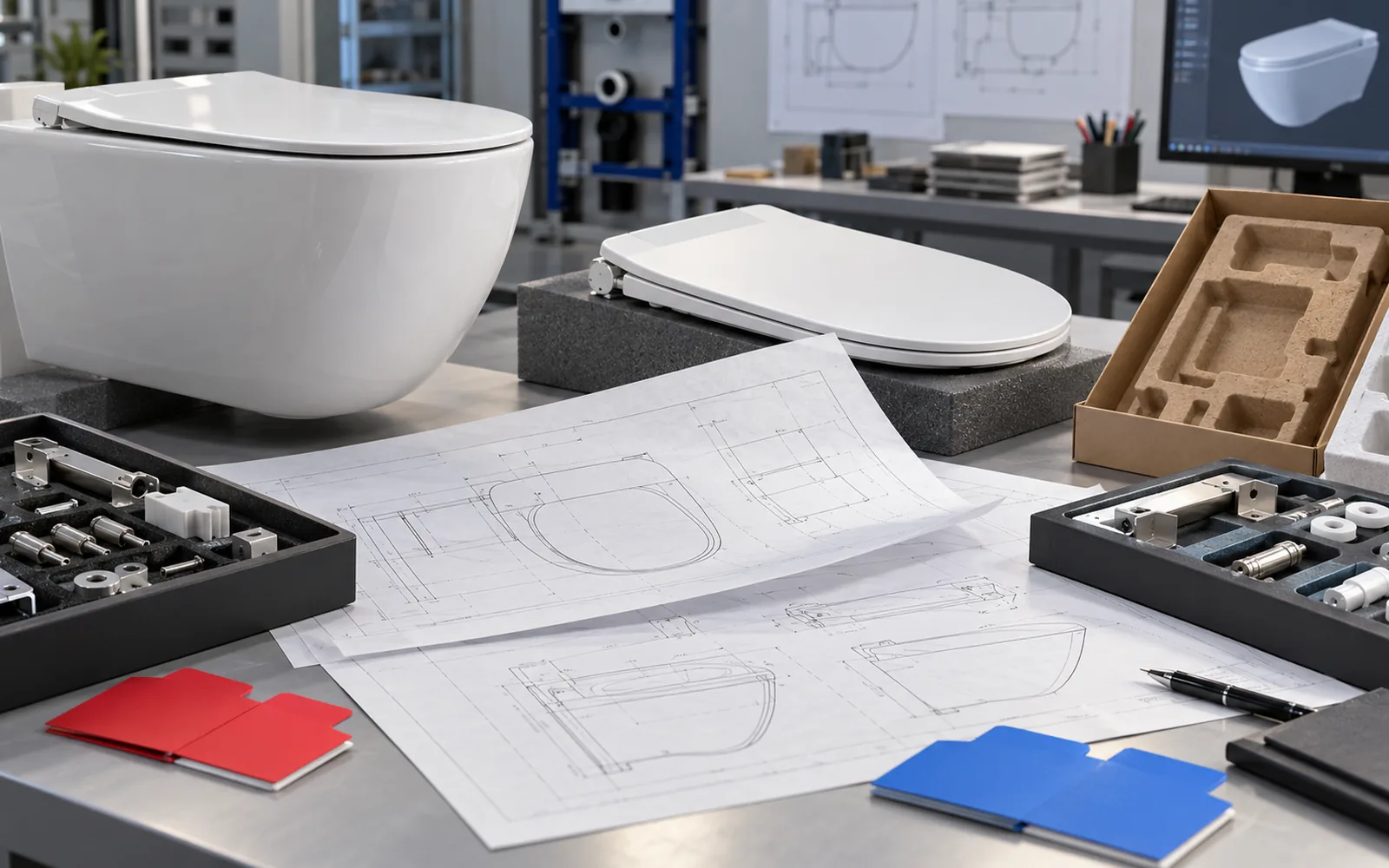 specification revision review for wall hung toilet sample seat and packaging