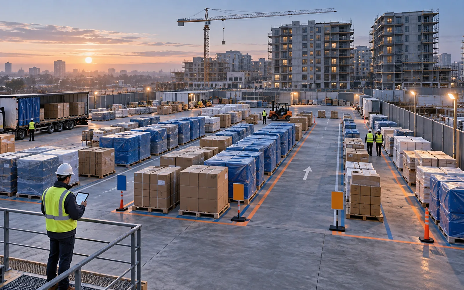 phased sanitary ware delivery staging at a construction site