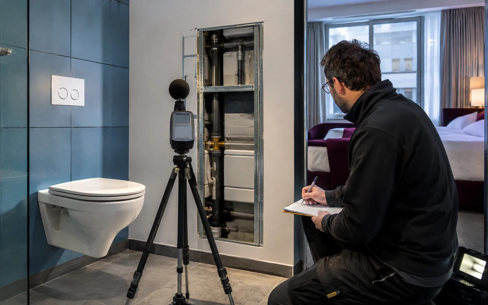 acoustic planning for a concealed toilet system