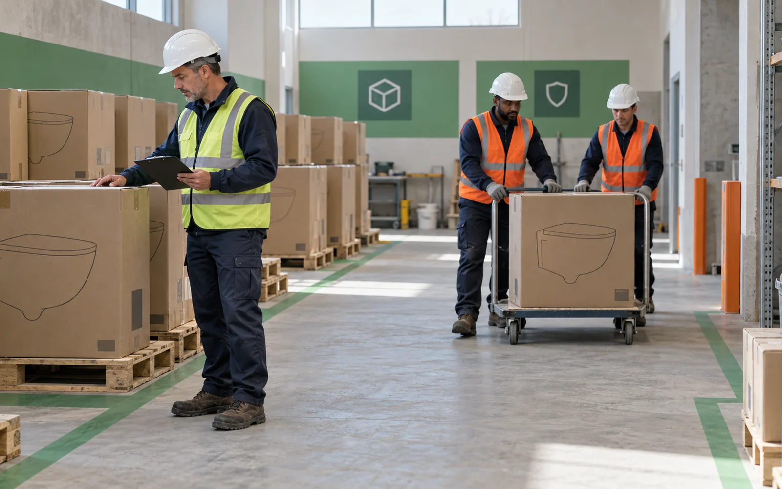 dry pallet storage and careful handling of ceramic toilet cartons before installation