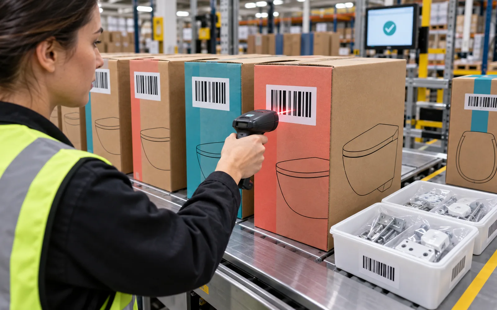 barcode and carton label verification for mixed sanitary ware orders